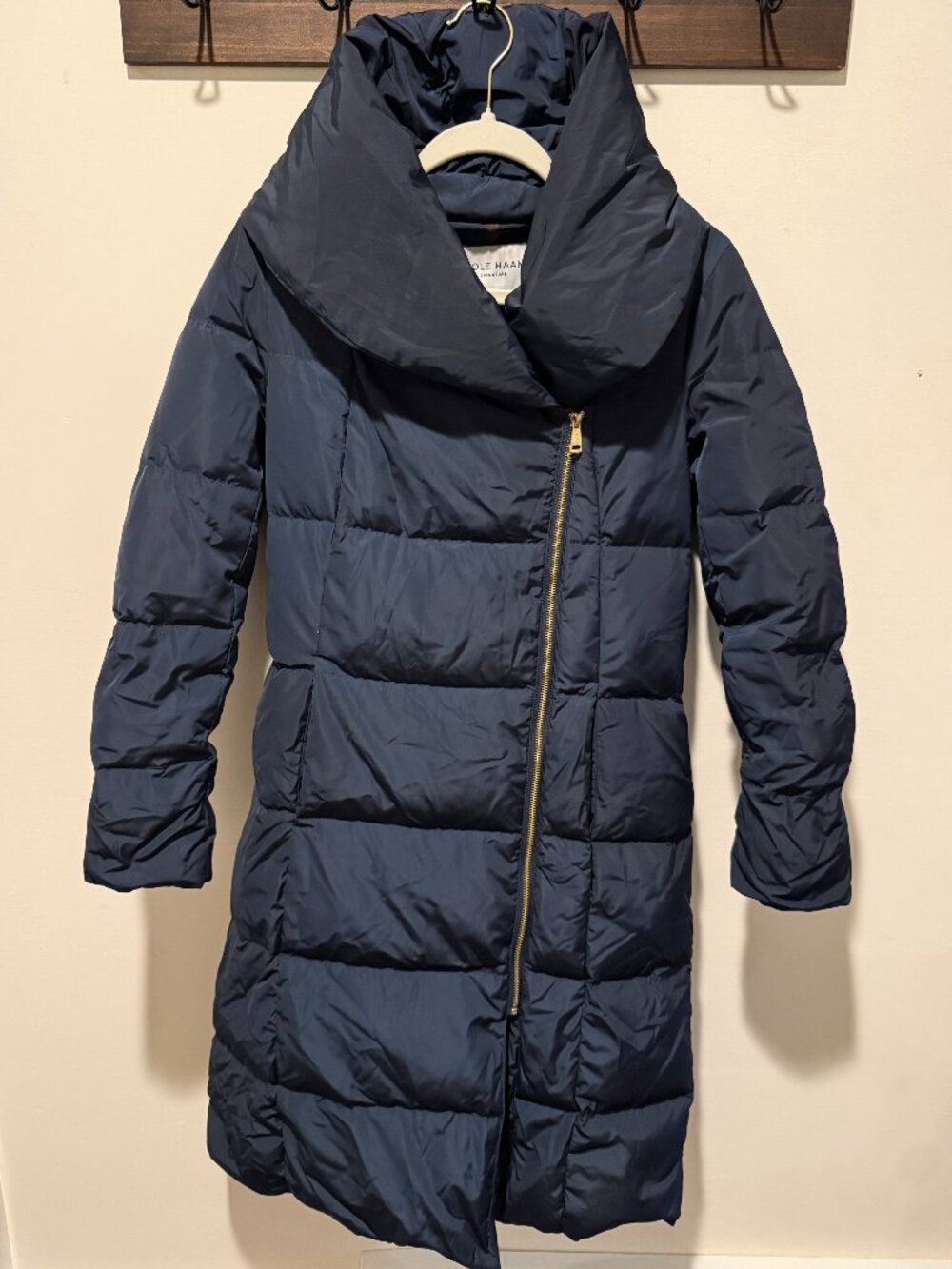 Cole Haan Signature Asymmetrical Zip Down Puffer Coat Midnight Navy